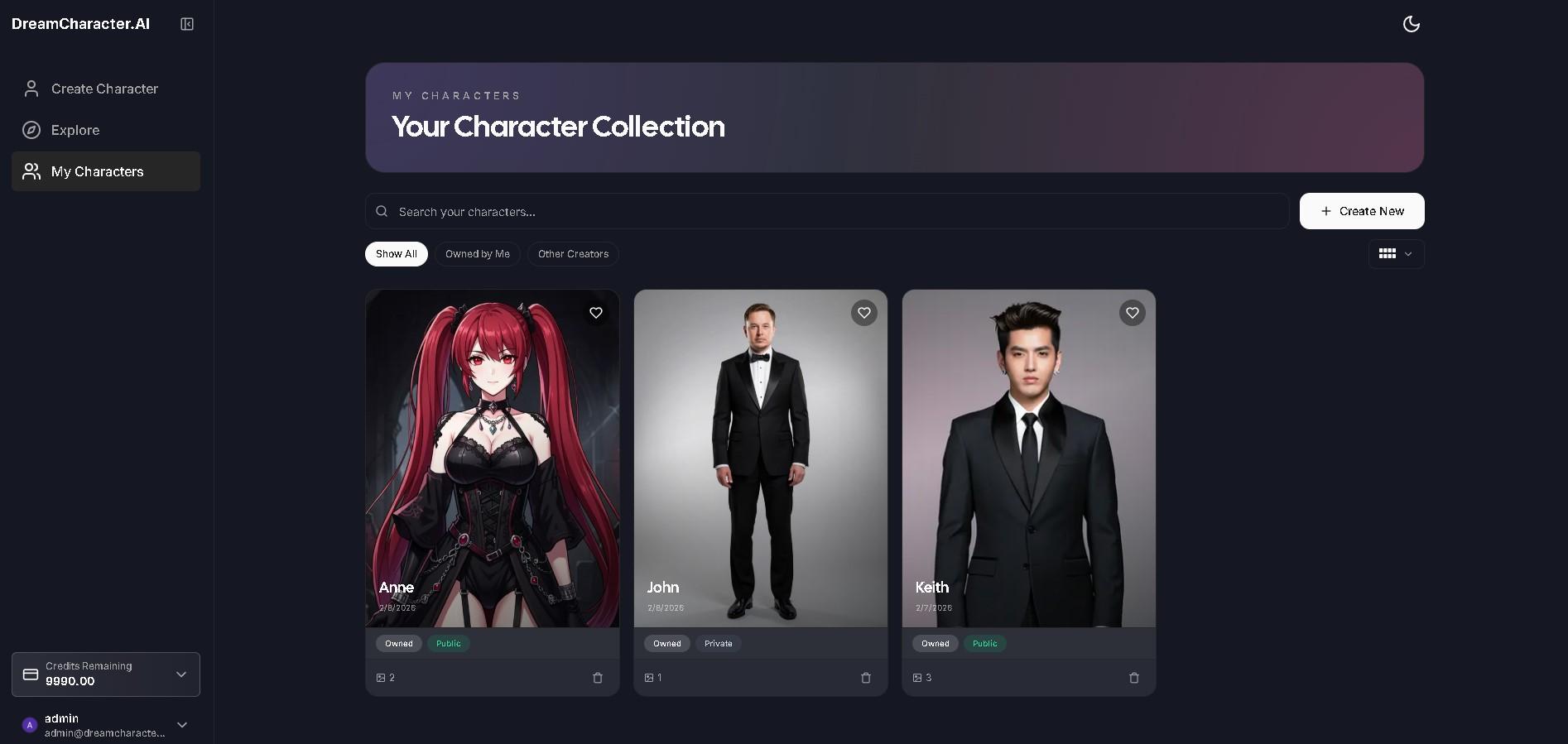 dreamcharacter.ai product screenshot